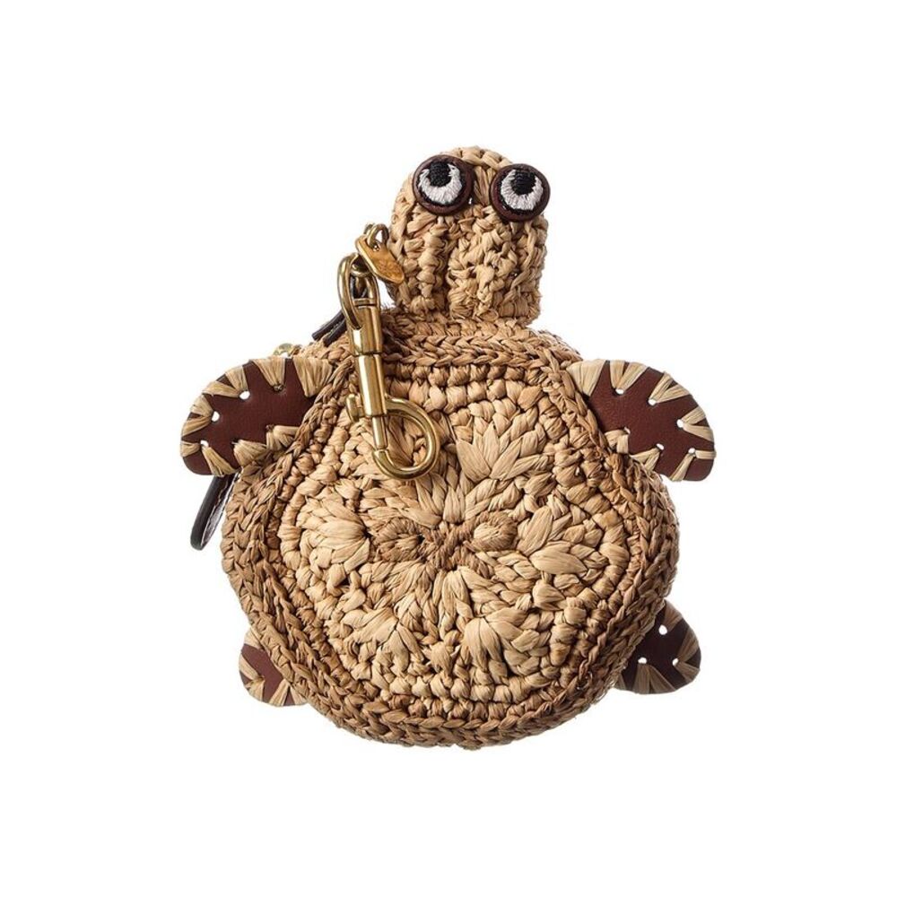 Anya Hindmarch Turtle Raffia & Leather Earphone Pouch, Brown
